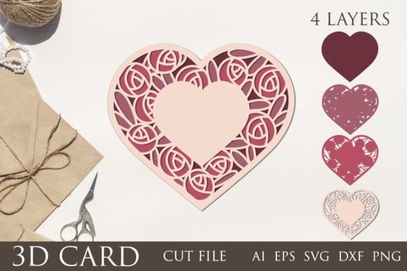 3D Layered Floral Heart Graphics for Crafts