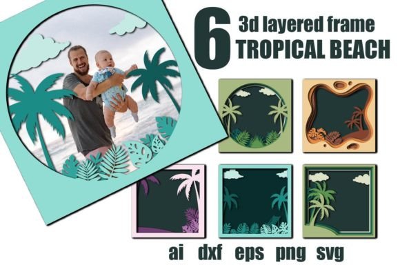 3d Layered Frame Tropical Beach Graphics & Print Templates