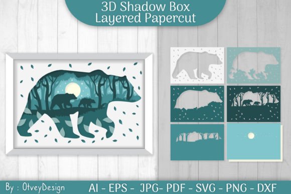 Bear 3D Shadow Box: Print Templates & Graphics