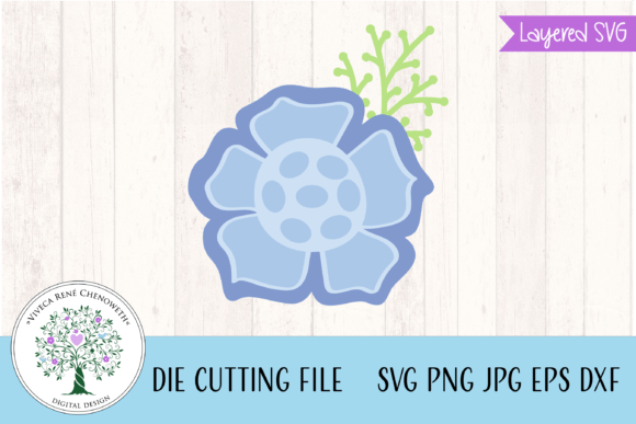 Blue Funky Flower Graphics for Crafts