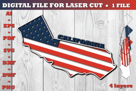California USA 3d SVG Flag Paper Cut: Graphics for Crafts