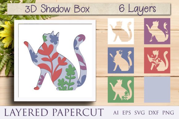 Cat Shadow Box Papercut 3d Layered Graphics & Crafts
