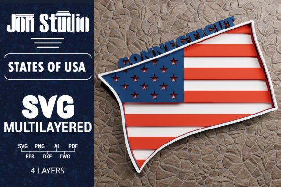 Connecticut 3D SVG Flag: Graphics for Crafts