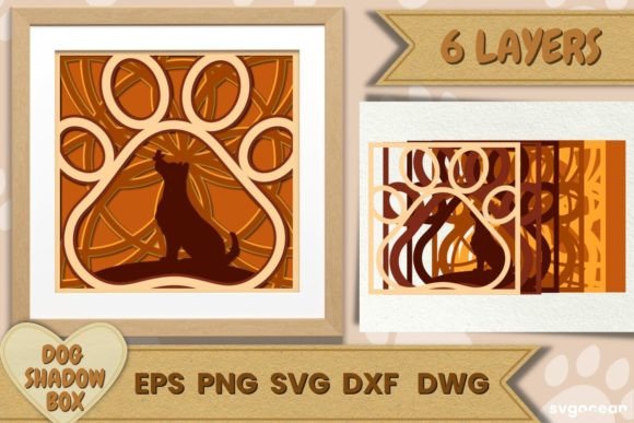 Dog Shadow Box 3D Layered SVG for Crafts & Graphics
