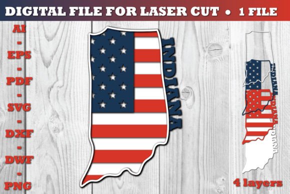 Indiana 3D Flag: Graphics for Crafts