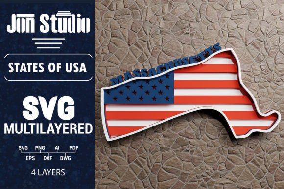 Massachusetts 3D SVG Flag for Crafts & Graphics