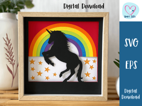 Rainbow Unicorn 3D Shadow Box SVG: Graphics & Print Templates