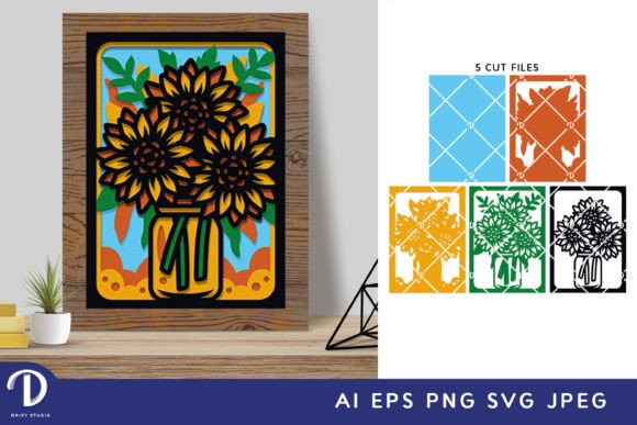 Sunflower in a Jar 3D SVG Shadow Boxes
